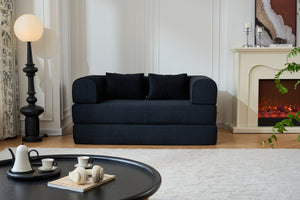 English Elm 59'' Corduroy Floor Sofa Convertible Sleeper with Bolster Pillow for Studio Living Black W3434P449858