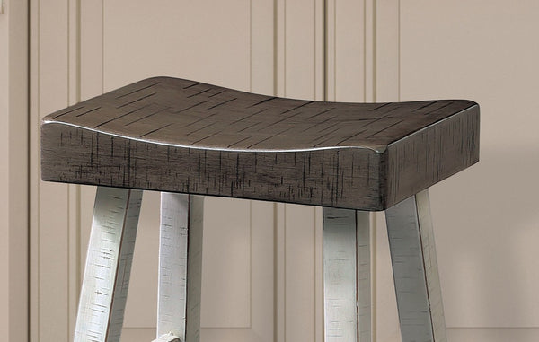 English Elm Traditional 24-inch Solid Wood Stool Set of 2 with Contour Seat, Transitional Dining Accent Seating Pair White+gray 40 L x 20 W x 10 H B2741P338652