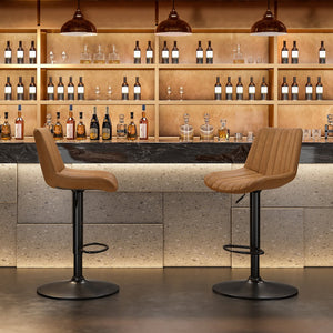 English Elm Bar Stools Set Of 2 - Stylish Swivel Adjustable Height Chairs In Brown Pu Leather For Kitchen & Bar T3623P363863