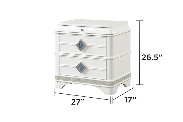 English Elm Laguna Modern 5-Piece King Upholstered Bedroom Set With Led Lighting & Crystal Accents In White B009S02093