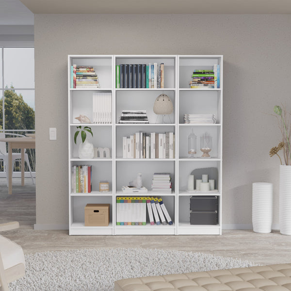 English Elm Bartow 3-Piece Bookcase Set - Stylish 15-Shelf Storage For Modern Living Rooms, Gray/White Finish B200S00343