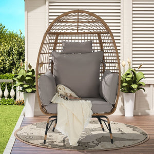 English Elm Wicker Egg Chair Oversized Pe Rattan with Cushion for Patio Balcony Porch W874P266326