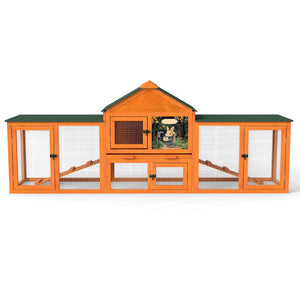 English Elm Large Spruce Wood Rabbit Hutch with Waterproof Roof Ramps and Removable Tray W2181P362971