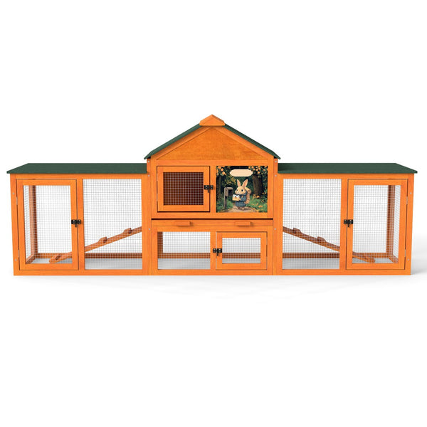 English Elm Large Spruce Wood Rabbit Hutch with Waterproof Roof Ramps and Removable Tray W2181P362971