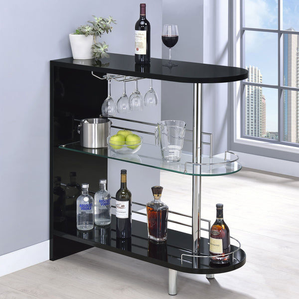 English Elm Karinna Sleek Black High-Gloss 2-Tier Bar Table with Glass Shelf Modern Storage & Display Accent B062P331041