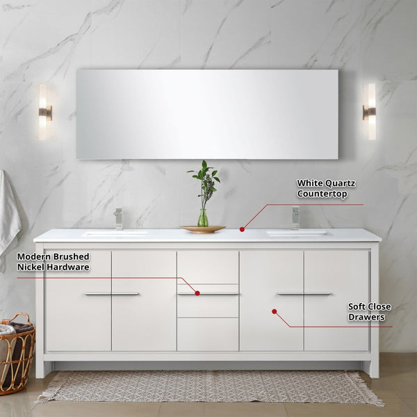 English Elm White Double Bath Vanity With Quartz Top, Brushed Nickel Faucet, 70-Inch Mirror - Stylish & Durable B2731S01774-GIGA