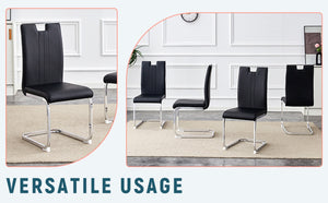 English Elm Set Of 4 Bow-Shaped Black Pu Chairs - Modern Elegance For Dining, Office, And Lounge Spaces W3226P279082-GIGA