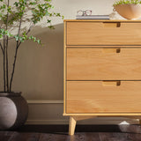 3-Drawer Groove Handle Solid Wood Dresser Natural Pine BR3DSLDRNP-T Walker Edison