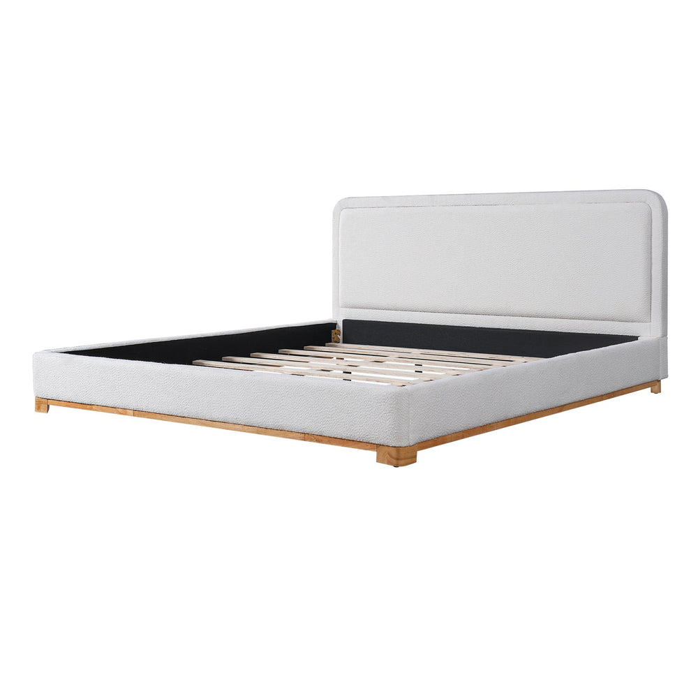 English Elm Christopher Knight Home® - King Size Bed Frame – Elegant Boucle Upholstered Headboard, Solid Wood Base, Easy Assembly, White Finish N757K327027W