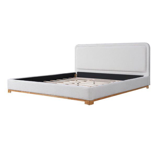 English Elm Christopher Knight Home® - King Size Bed Frame – Elegant Boucle Upholstered Headboard, Solid Wood Base, Easy Assembly, White Finish N757K327027W