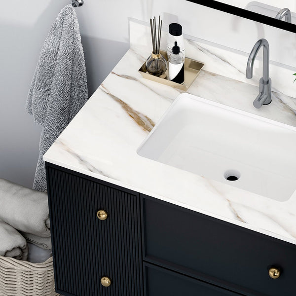 English Elm 37 Inch Marble Vanity Top - Elegant Carrara White With Undermount Sink & 4" Backsplash, Easy Install W2699P192441