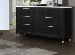 English Elm 1pc Contemporary 5-Drawer Tall Chest with Metal Knobs, Sleek Modern Finish for Stylish Bedroom Storage Black White 66 L x 21.3 W x 39 H B011P240211