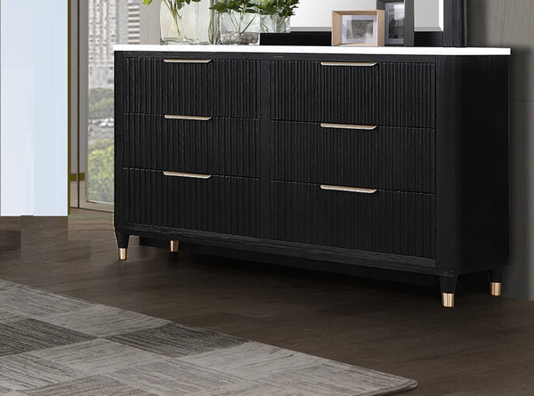 English Elm 1pc Contemporary 5-Drawer Tall Chest with Metal Knobs, Sleek Modern Finish for Stylish Bedroom Storage Black White 66 L x 21.3 W x 39 H B011P240211