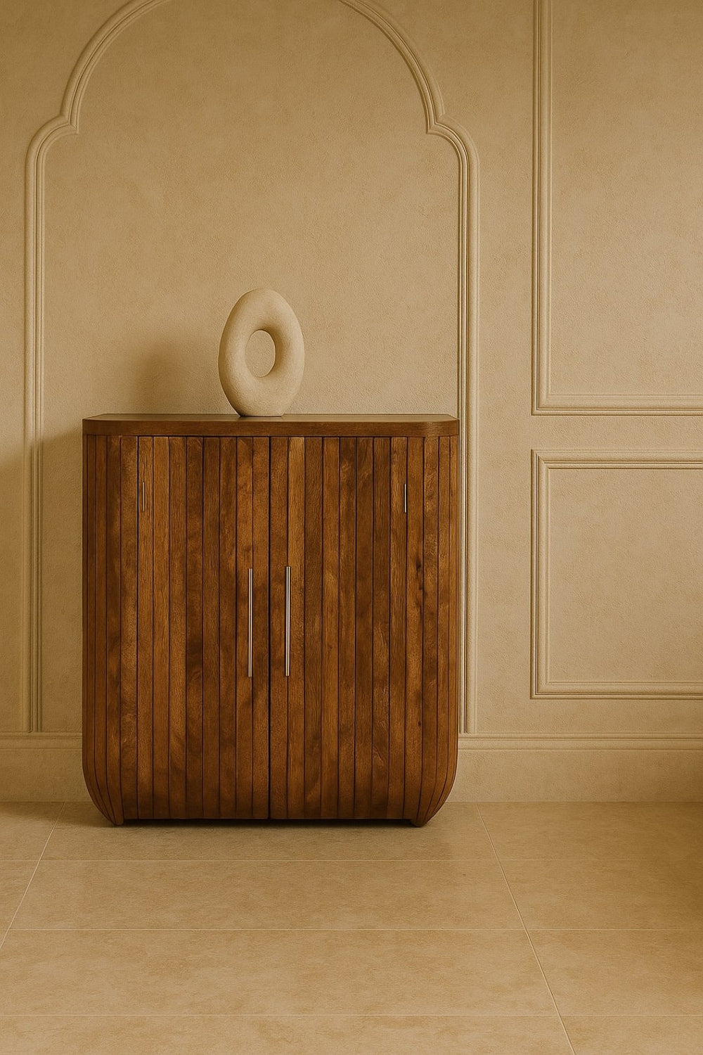 English Elm Artisan Solid Mango Wood Fluted Cabinet with Golden Teak Finish for Any Room B182P443509