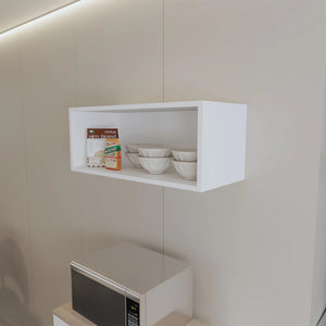 English Elm White White Rock Wall Cabinet with Open Storage, 30" Wide Melamine Scratch-Resistant Kitchen Organizer B062P323560