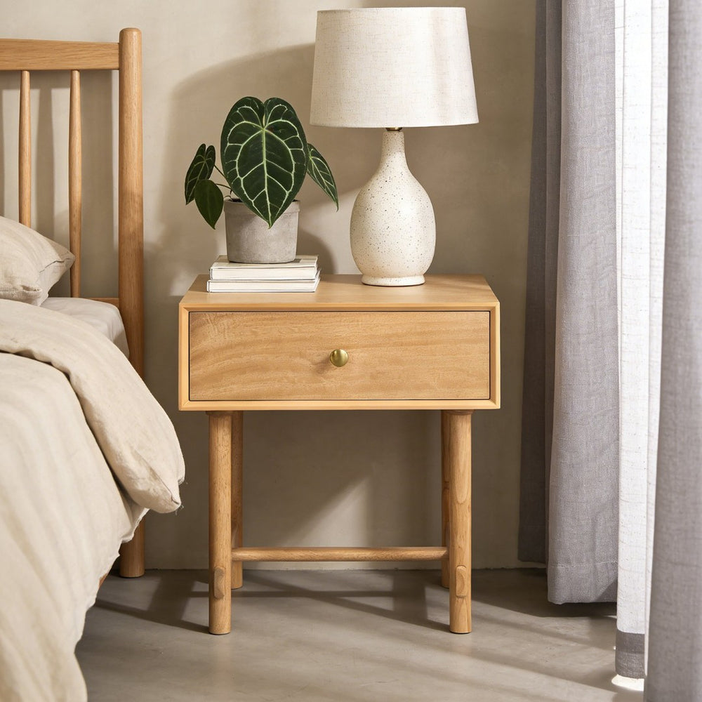 English Elm Charming Solid Wood Nightstand Brass Knob Drawer Scandinavian Minimalist Bedroom N758P386959N