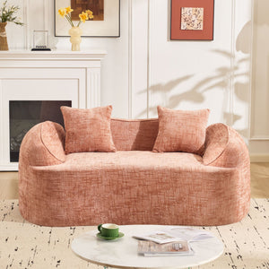 English Elm Pink Curved Two-Person Chenille Sofa with Armrests & 2 Pillows — Compact, Spring-Foam Support W3612P350755