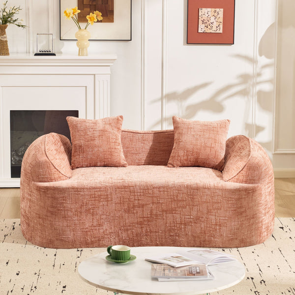 English Elm Pink Curved Two-Person Chenille Sofa with Armrests & 2 Pillows — Compact, Spring-Foam Support W3612P350755