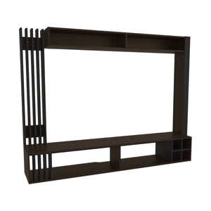 English Elm Bremmen Walnut Entertainment Center with Open Shelves, TV Panel & Hidden Storage for Living Room B200S00443