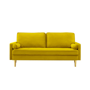 English Elm 65-inch minimalist velvet loveseat with gold metal legs, thick cushions, solid pine frame, 800lb capacity Yellow W2795P247575
