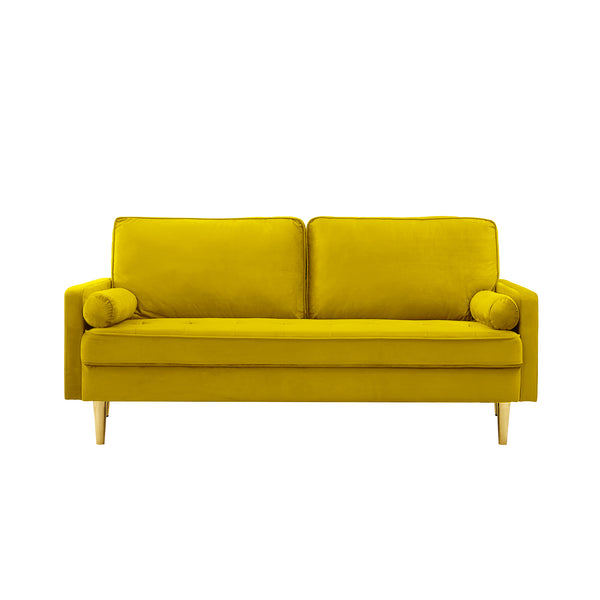 English Elm 65-inch minimalist velvet loveseat with gold metal legs, thick cushions, solid pine frame, 800lb capacity Yellow W2795P247575