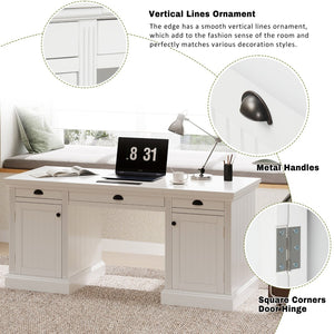 English Elm 67" White Executive Desk with Cabinet Storage Drawers and Usb Ports for Home Office N751S415500K