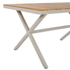 English Elm Teak Solid Wood Rectangular Outdoor Dining Table with Powder Coated Steel X Legs N770P385226B
