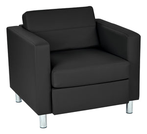 OSP Home Furnishings Pacific Club Armchair in Faux Leather with Chrome Legs for Modern Living Spaces Black PAC51-R107