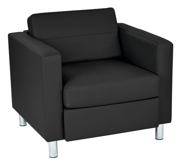 OSP Home Furnishings Pacific Club Armchair in Faux Leather with Chrome Legs for Modern Living Spaces Black PAC51-R107