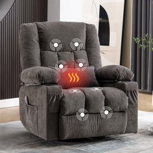 English Elm Massage Swivel Rocker Recliner with Heat Lumbar Relief and Usb Port for Living Room Grey W1521P478283
