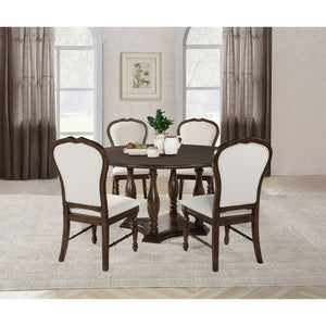 English Elm Claire Round Rubberwood Dining Set Seats Six with Ivory Upholstered Chairs Traditional B062S01585