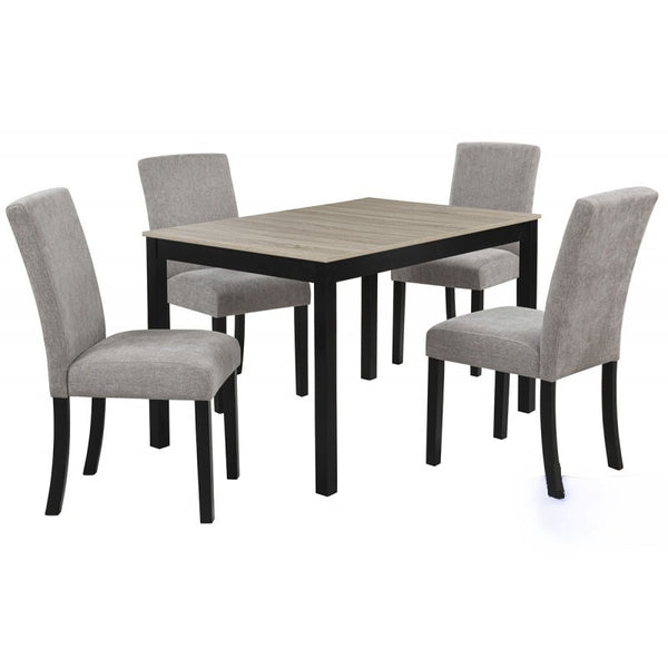 English Elm Black/Natural Modern 5Pc Dining Set – 48" Natural Wood Table with 4 Gray Fabric Upholstered Chairs, Sleek Black Legs & Easy Assembly B011S01866