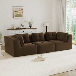 English Elm Modern Corduroy Sectional Sofa Tufted Modular Deep Seat Living Room Couch Brown W714S01807