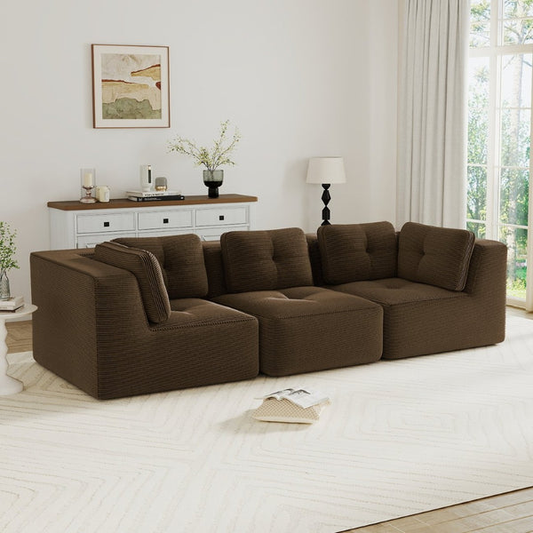 English Elm Modern Corduroy Sectional Sofa Tufted Modular Deep Seat Living Room Couch Brown W714S01807