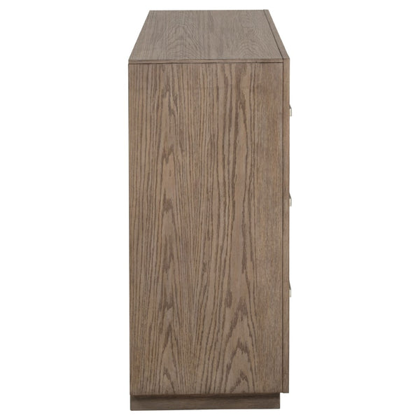 English Elm Gibbons Six Drawer Dresser Warm Brown Finish with Chrome Pulls for Modern Bedroom B062P447734