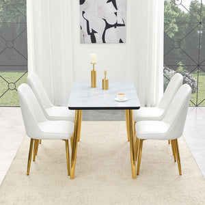 English Elm Table and Chair Set Marble Glass Top Gold Legs Pu Leather Seats Modern Dining Black,White+Gold W1151S04651