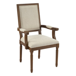 English Elm Christopher Knight Home® - Upholstered Dining Chairs Set of 2 in Beige with Walnut Rubber Wood Fluted Legs, Armrests, French-Country Elegance, Durable Fabric Seating N771P291405T