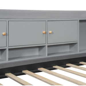 English Elm Twin Upholstered Daybed with Velvet Finish, High Back Shelves, Flip Cabinets, Drawers & Side Table Gray SF000196AAE