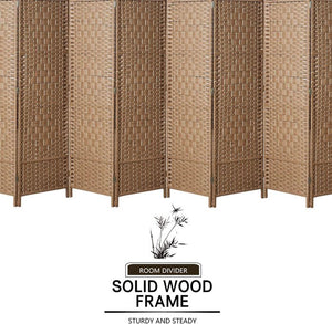 English Elm 8 Panel Room Divider with Hand-Woven Fiber Straps, Solid Wood Folding Screen for Privacy & Style Natural Wood W3198P299051