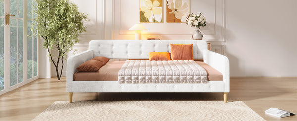 English Elm Queen Upholstered Daybed with Tufted High Sideboard, Linen Finish, Solid Wood Frame, 800lb Capacity Beige N7500001850K