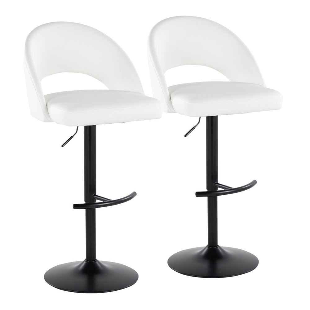 English Elm Adjustable Swivel Barstools Set of 2 Faux Leather Padded Seat Black Metal Base B202S02010