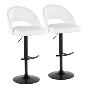 English Elm Adjustable Swivel Barstools Set of 2 Faux Leather Padded Seat Black Metal Base B202S02010