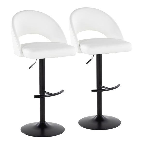 English Elm Adjustable Swivel Barstools Set of 2 Faux Leather Padded Seat Black Metal Base B202S02010