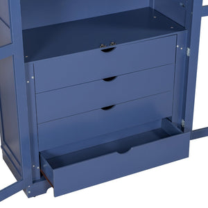 English Elm Topmax Solid Pine Pantry Cabinet with Glass Doors Four Drawers Kitchen Storage SP000086AAC