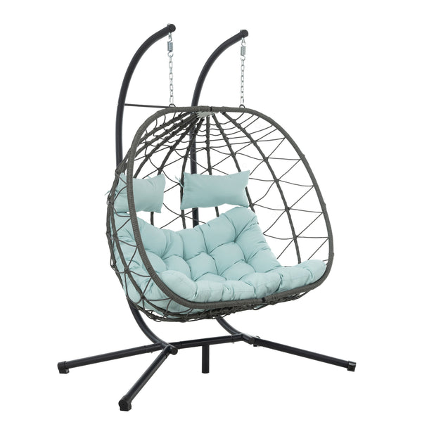 English Elm 2 Persons Egg Chair With Stand - Stylish Indoor/Outdoor Wicker Swing For Relaxing Lounging Together W1703P163953
