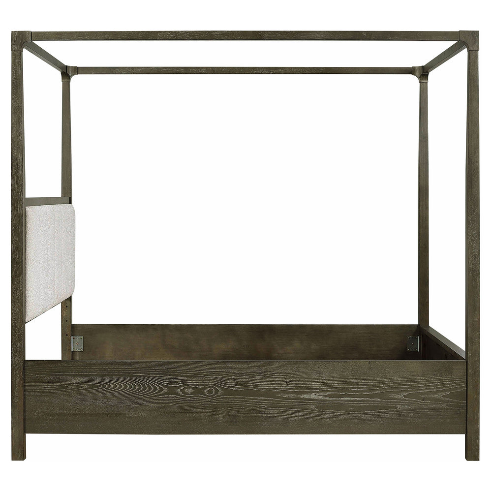 English Elm Sundance Dark Cocoa Queen Bed with Upholstered Channel Headboard and Light Canopy for Modern Romance B062S01363