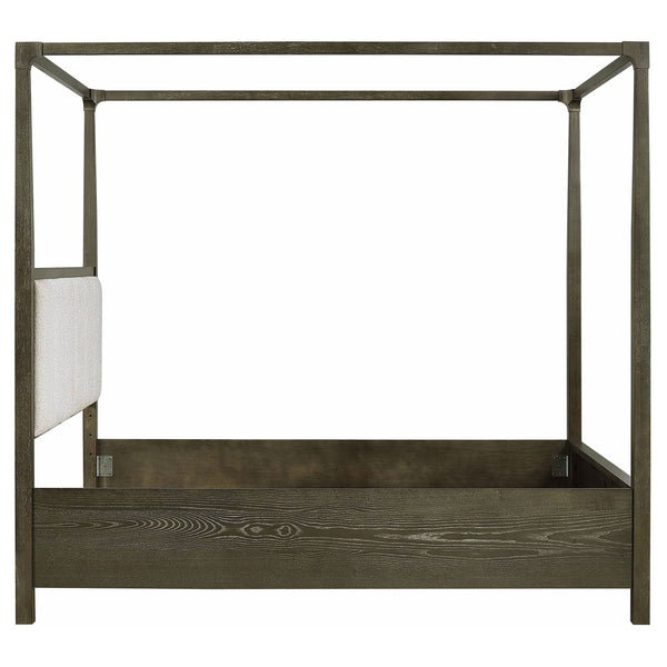 English Elm Sundance Dark Cocoa Queen Bed with Upholstered Channel Headboard and Light Canopy for Modern Romance B062S01363