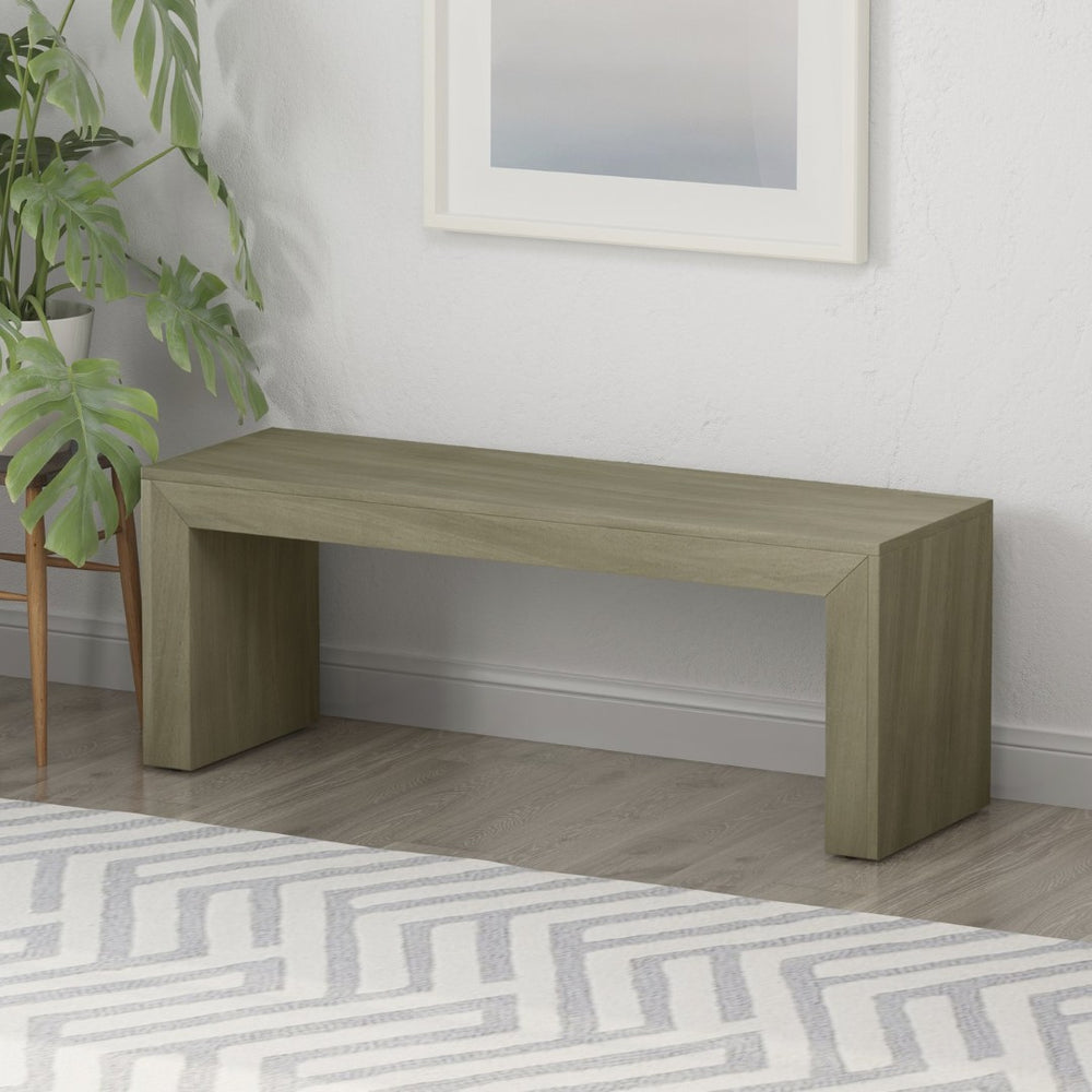 English Elm Acacia Hardwood Dining Bench with Gray Oak Finish Farmhouse Style Entryway Seating 66363.00LGRYOAK