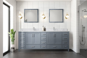English Elm Dark Grey Double Bath Vanity 84" W With Durable Carrara Marble Top & Ample Storage Solutions B2731P258972