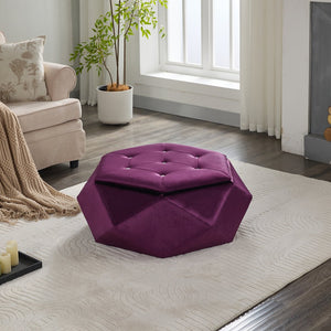 English Elm Christopher Knight Home® - Elegant Velvet Polygon Diamond Tufted Storage Ottoman with Spacious Interior, Durable Multi-Use Seating and Footrest Purple 34.64 L x 29.75 W x 15 H N761P277690A